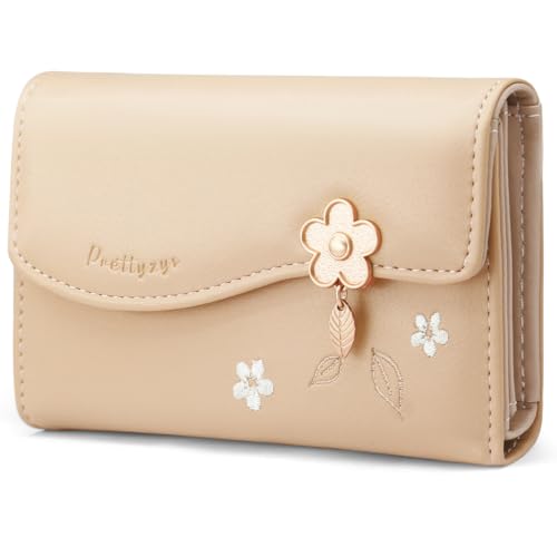 Portafoglio Donna Piccolo pelle PU Carina Sottile in formato corto con Cerniera Portamonete e Chiusura a Scatto Scomparti per Carte Multipli M-Apricocca