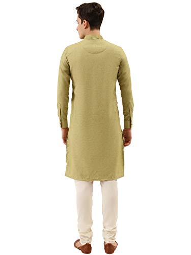 Image of Manyavar Men's Solid Plain Knee Long Full Sleeves Kurta and Churidar Set (2pcs)