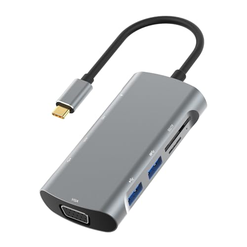 Station d'accueil USB C 9 en 1 Hub Type C vers HDMI 4K VGA Lecteur SD