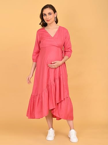 Image of The Mom Store Maternity and Nursing Wrap Dress for New Mom | Pre and Post Pregnancy Wear for Womens | Trendy Stylish Printed Friendly Dresses for Women | Comfortable
