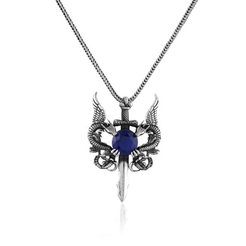 Collier gothique pour homme avec chaîne en argent et saphir