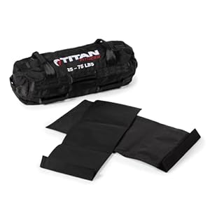 Titan Fitness 25-75 LB PRO Strongman Sandbags, Double Layer, 1050D Cordura, Black, Carry Home Gym Training