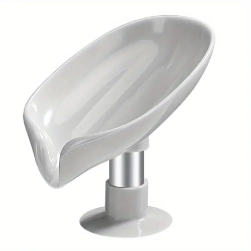 IMAXWAVE Jabonera en Forma de Hoja para Baño y Cocina - Soporte de Esponja Extraíble sin Taladro, Diseño con Drenaje Eficiente - Porta Jabón Antideslizante y Moderno para Lavabo, Ducha - Gris