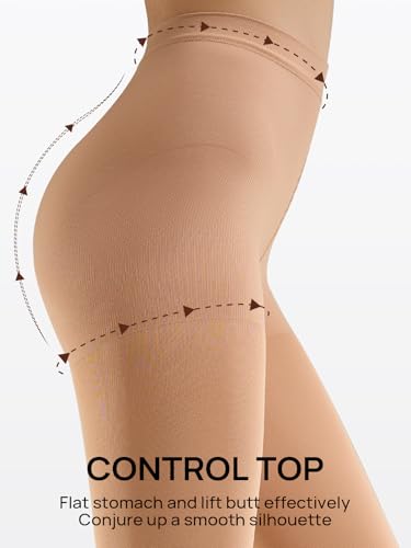 Image of MANZI Control Top Women's Footless Tights Opaque Tights for Dresses 2 Pairs