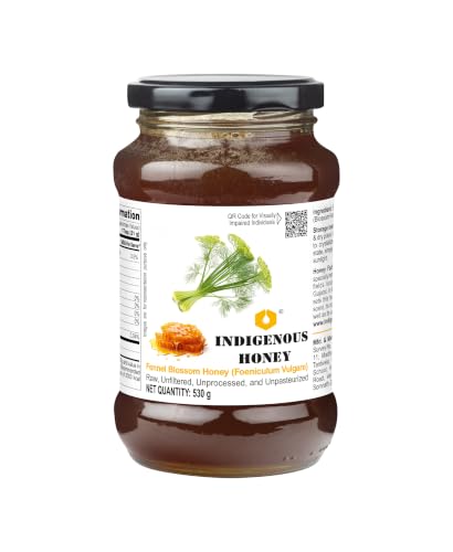 Image of INDIGENOUS HONEY Raw Fennel Honey Pure Real Organic 17.64 oz Glass Jar