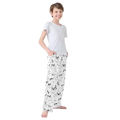 Boys' Pants Pug Pet Dog Yoga Pose Long Bottoms Jogger Pants Elastic Waist Trousers with Pockets S-XL4