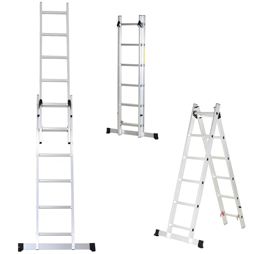 HOMCOM Échelle Multifonctions en Aluminium 2,5 m, échelle Pliable Portable avec Pied antidérapant et Cadre Triangulaire, escabeau Charge jusqu'à 150 kg, Argent