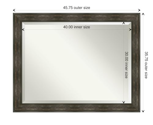 Image of Amanti Art Framed Vanity Mirror | Bathroom Mirrors for Wall | Rail Rustic Char Mirror | Wall Mounted Mirror | X-Large Mirror | 36.25 x 46.25 in.