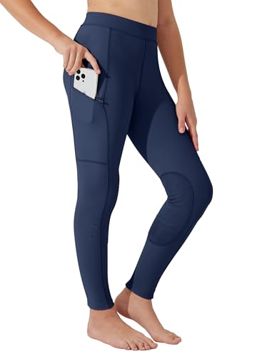 Image of Willit Girls Horse Riding Pants Tights Kids Equestrian Breeches Knee-Patch Youth Schooling Tights Zipper Pockets