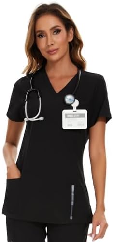 COZYFIT Scrub Tops for Woman - Soft Stretch, V-Neck Top Scrubs with 3 Pockets, Easy Care for Women Black - 2