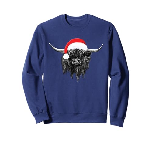 Image of Scottish Highland Cow Christmas Santa Hat Sweatshirt