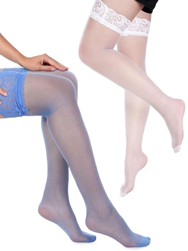 Image of Geyoga Women's Lace Thigh High Stockings over The Knee Stockings for Women Sheer Thigh High with Lace Top