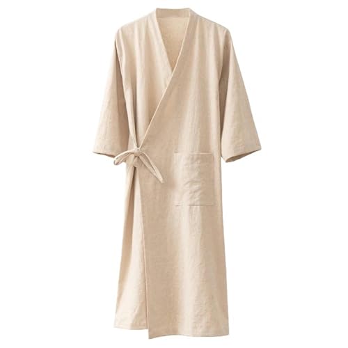 XIBANY Cotton And Linen Style Quick-Drying Absorbent Dressing Gowns, Male And Female Adult Sweat Steaming Beauty Bathrobes