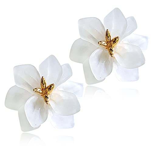 Brincos únicos feitos à mão, boêmios, grandes, de resina fosca, de flor de acrílico, delicados, elegantes, brincos pendentes de pétala de flor para mulheres, meninas, joias de declaração,