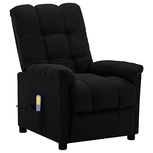 vidaXL Sillón de Masaje Eléctrico y Reclinable Ajustable Reposapiés Silla Asiento Salón Oficina Mueble Elevable Ergonómico Tela Negro