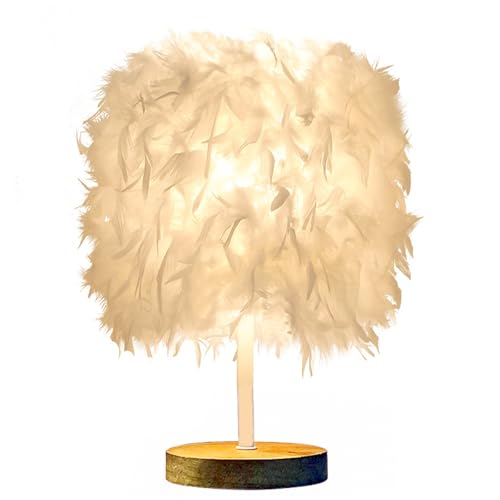 Meichoon Feather Table Lamp USB Plug-in LED Decorative Ambient Night Light Fixed Warm Light Soft Eye Protection for Bedroom Living Room LE22 White