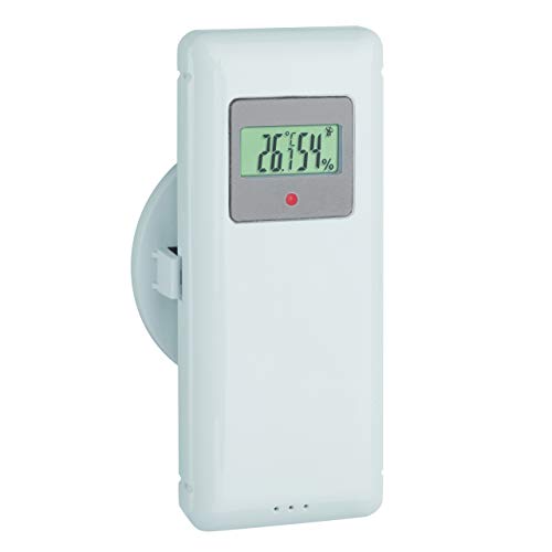 TFA Dostmann Thermo-Hygro-Sender, 30.3244.02, Außensender für Wetterstation 35.1156.01, mit Display, weiß, L65 x B40 x H110 mm