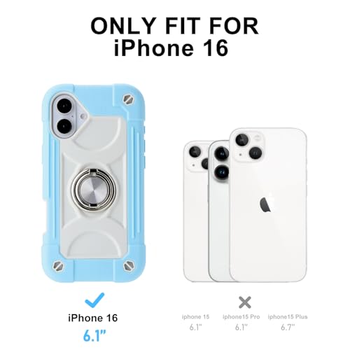 Image of MARKILL Compatible with iPhone Case with Ring Stand, Military Grade Drop Protection Full Body Rugged Heavy Duty Protective Durable Cover iPhone. (Ice Blue, iPhone 16 6.1 inch)