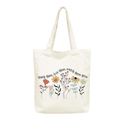 Bolso Tote de Lona Guqqeuc con diseño floral y frase de agradecimiento para maestros miniatura 1