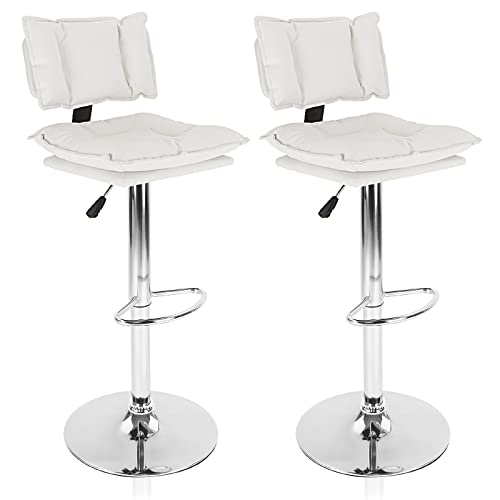 Klasika Modern Pu Faux Leather Bar Stools Swivel 360° Adjustable Barstools With Footrest And Backrest Suitable For Bars Counters Galleries Studios Barstools Bar Height Set Of 2 White #TOP9