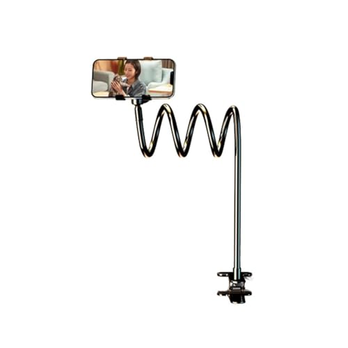 Image of MOMISY Mobile Phone Holder, 360 Adjustable Gooseneck Clamp Mount, Universal Phone Stand for Desk, Office, Home (Spring Black, 60 cm)