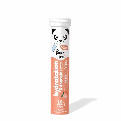 Panda Tea - Hydratation & Énergie - Pêche - 20 Pastilles sans sucre - Electrolyte Ultra Hydratation - Idéale pour le Sport et le Quotidien