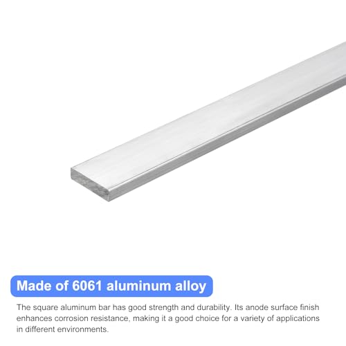 Image of uxcell Square Aluminum Flat Bar, 1 /4 inch Thick 1 inch Width 10 inch Length Square Aluminum Bar 6061 Aluminum Flat Plate, 6 x 25 x 254mm T6511 Solid New Mill Stock for Industrial Building