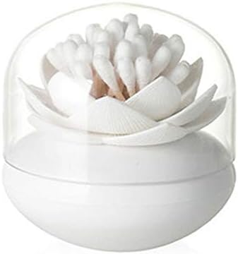 MaxS Lotus Cotton Swab Holder Small Toothpicks Q-tips Storage Organizer Canister Jar for Swabs Cosmetic Pads - White