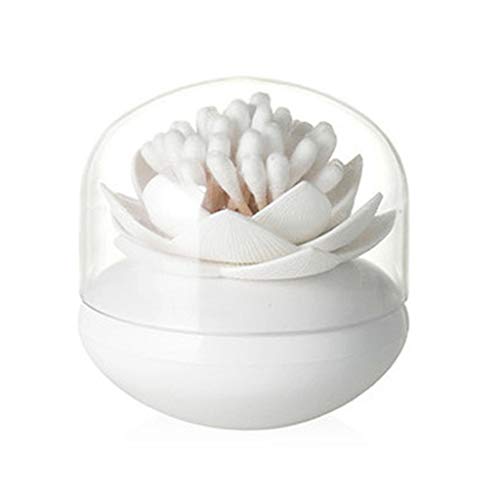 Maxs Lotus Cotton Swab Holder Small Toothpicks Q-Tips Storage Organizer Canister Jar For Swabs Cosmetic Pads - White #TOP2