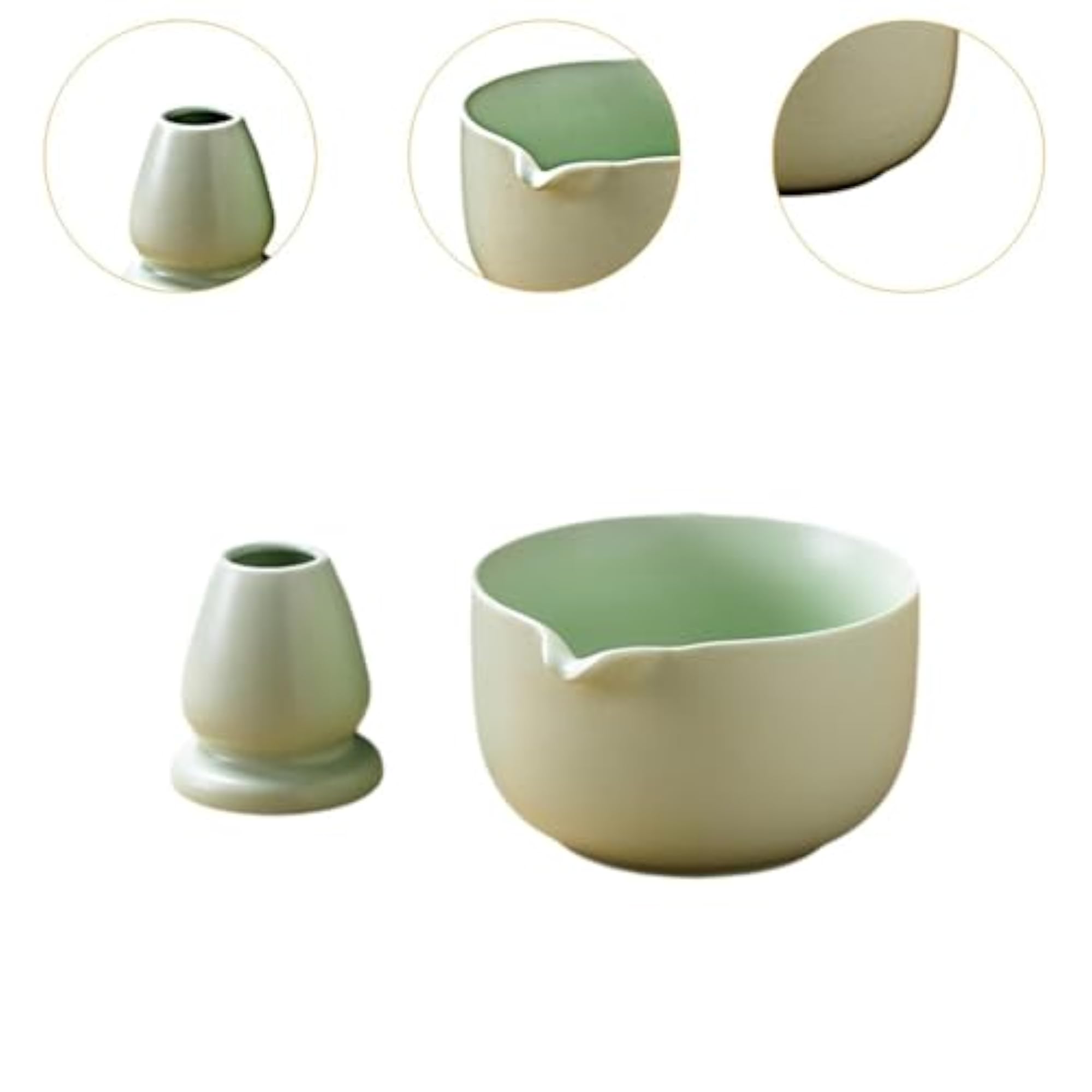 2Pcs Japanese Ceramic Matcha Bowl with Whisk Holder