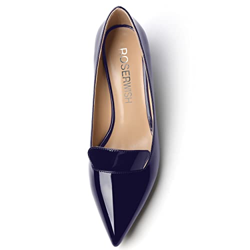 ROSERWISH Women's Slip-On Pointed Toe Kitten Heel Pumps - Low 2 Inch Heel, Fashion Comfort Dress Shoes