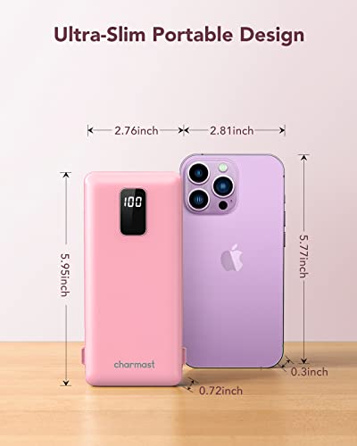 Image of charmast Portable Charger with Built-in Cables and Wall Plug, 10000mAh USB C Portable Power Bank, Potable Phone Charger, Travel Essentials Compatible with iPhones, Samsung Galaxy, iPad