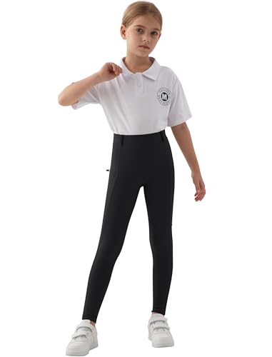 MoFiz Kinder Reithose Mädchen Vollbesatz mit Silikon Kinder Reitleggings mit Reißverschlusstasche Schwarz 164-176