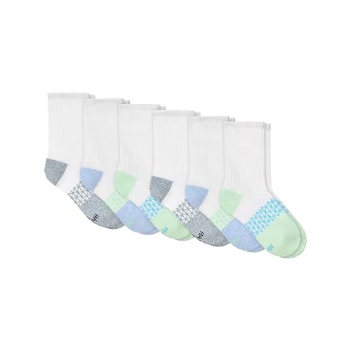 Hanes girls Cushioned Crew Socks, Absolute Active Crew Socks for Girls, Moisture-wicking, 6-pairs4