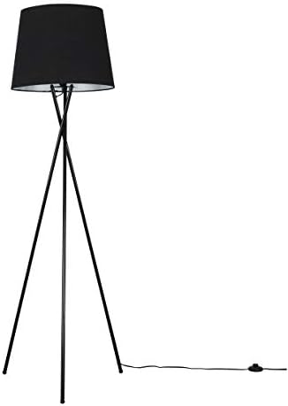 MiniSun Modern Gloss Black Metal Tripod Floor Lamp with a Black Tapered Shade