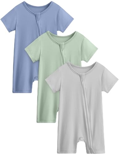Image of Yoofoss Baby Boy and Girl Romper Rayon Made from Bamboo Short Sleeve Newborn Summer Clothes 2-Way Zipper,Soft Breathbale