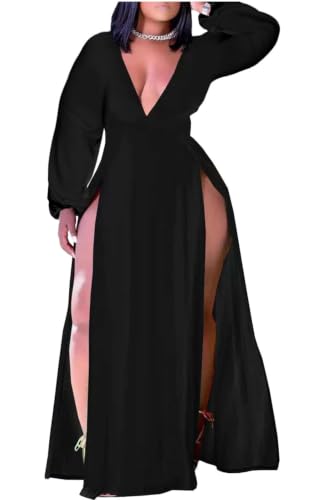 Image of Women's Plus Size Maxi Wrap Dress Sleeveless Deep V Neck Split Dress