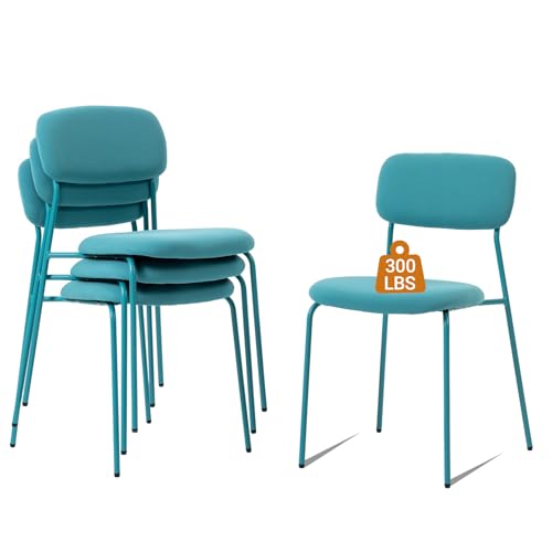 Image of Sidanli Stackable Waiting Room Chairs, Armless Upholstered Guest Chairs Set of 4 with Comfotable Cushion for Conference Reception Break Room Lobby, Blue