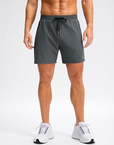 Image of Pudolla Men's Running Gym Shorts with Zipper Pockets 5 inch /7 inch / Lightweight Quick Dry Running Workout Athletic Short