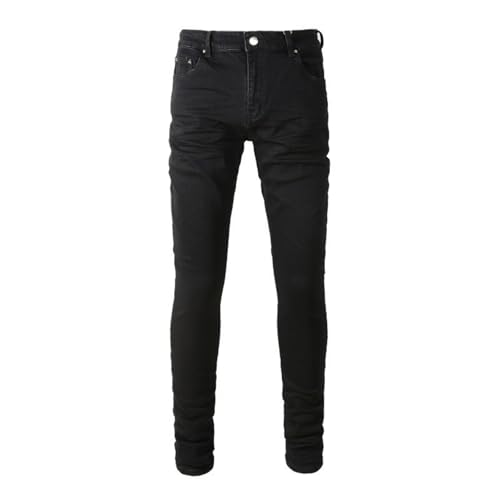 Jeans Pants Trousers Denim Stretch Tight Black Washed Street Trendy Casual Commuting Small Leg for Men(Black,32)2