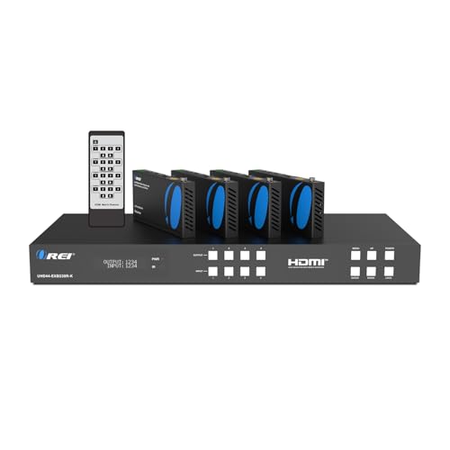 OREI Professional 4K 4x4 HDMI Extender Matrix - HDBaseT UltraHD 4K @ 60Hz 4:2:0 Over Single CAT5e/6/7 Cable with HDR Switcher & IR Control, RS-232 - Up to 230 Ft - Loop Out - 4 Receivers Included