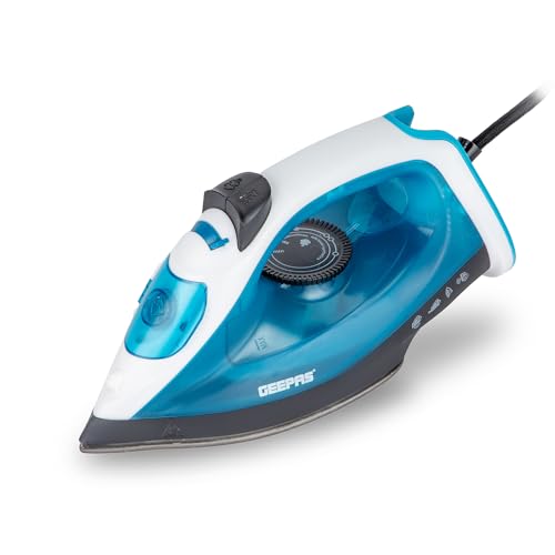 GEEPAS Steam Iron | Clothes Dry & Steam Press | 30s Fast Heat-Up, Vertical Steaming | Nonstick Soleplate, Adjustable Temperature | 120ml Water Tank with 0.5g/Steam Output | 2 Year Warranty 1800W Blue