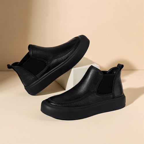 Men's Winter Plush Leather Booties, Fashionable Versatile Casual Dress Shoes, Warm Fleece Lining, Anti-Slip Sole, Ideal For Business Casual & Daily Wear2