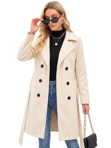 Image of Steve Madden Trench Coat for Women - Double-Breasted Long Winter Faux Wool