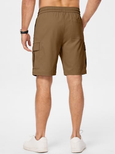Image of JMIERR Men's Casual Stretch Cargo Shorts | Drawstring Elastic Waist, Multi Pockets, Summer Work Short, Classic
