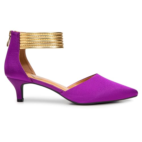 Image of Trary Kitten Heels for Women Closed Pointed Toe Low Stiletto Heels Pumps Shoes Women Comfortable Ankle Strap Pumps 2 inch Heel Party Dressy Shoes