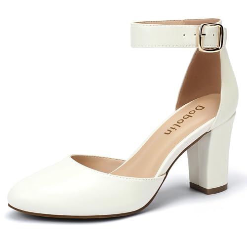 Image of 3 Inch Wide Width Chunky Heels for Women Closed Toe Heels Dress Shoes for Womens Round Pumps Ankle Strap Block Heel Bridesmaid Wedding Prom Party Comfortable (Check Size Chart Before Select)