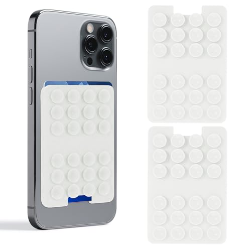 Zoanchig Classic - 2PCS Silicone Suction Phone Case Adhesive Mount - Hands-Free Up to 3 Cards Strong Grip Holder for Selfies & Videos - iPhone & Android Compatible - 2.24 x 3.3(white)