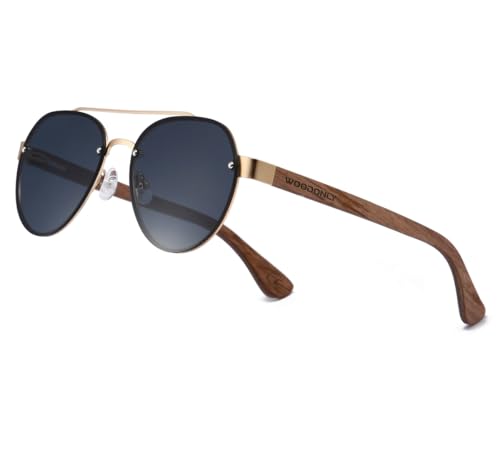 WOODONLY Gafas de Sol Piloto Polarizadas de Madera sin Montura - Gafas de sol con Montura de Metal para Hombre y Mujer Regalos Perfectos (Gris)