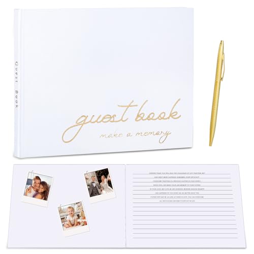 Thboxes Wedding Guest Book with Pen, 100 Blank & Lined Pages Guest Book for Wedding Reception Guestbook for Baby Shower, Birthday and Celebration Events for Guest Sign in and Photos, White